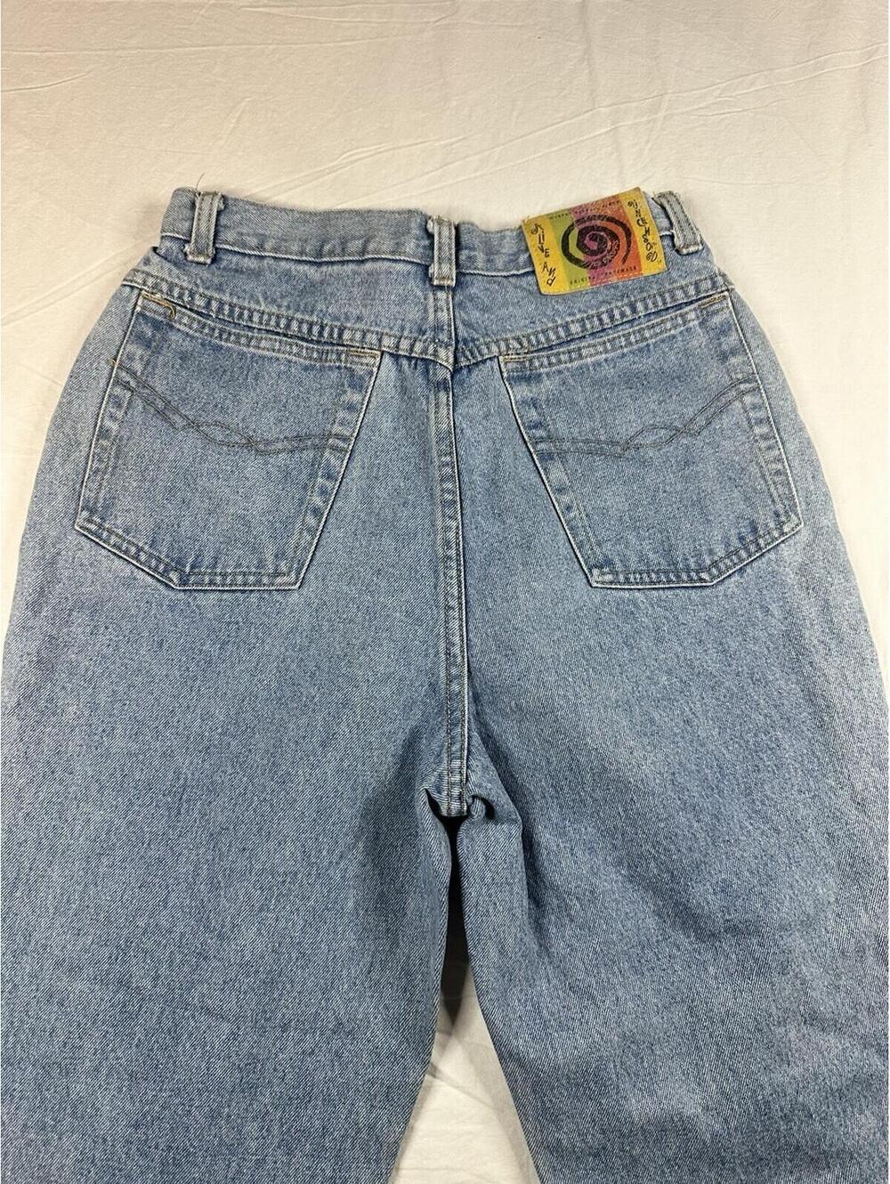VNT 90s One World Plaid Patchwork Distressed Jeans Size 11 High Rise Straight - Picture 13 of 16